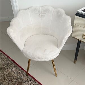 Plush White Accent Chair with Gold Legs